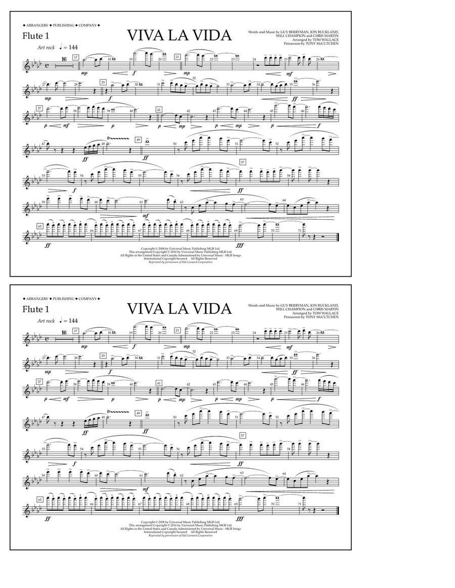 Viva La Vida - Flute 1 Marching Band scores gallery preview page 1