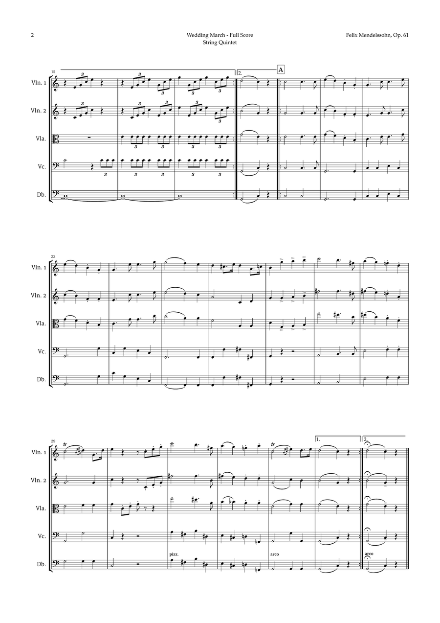 Wedding March by Mendelssohn for String Quintet String Quintet scores gallery preview page 2