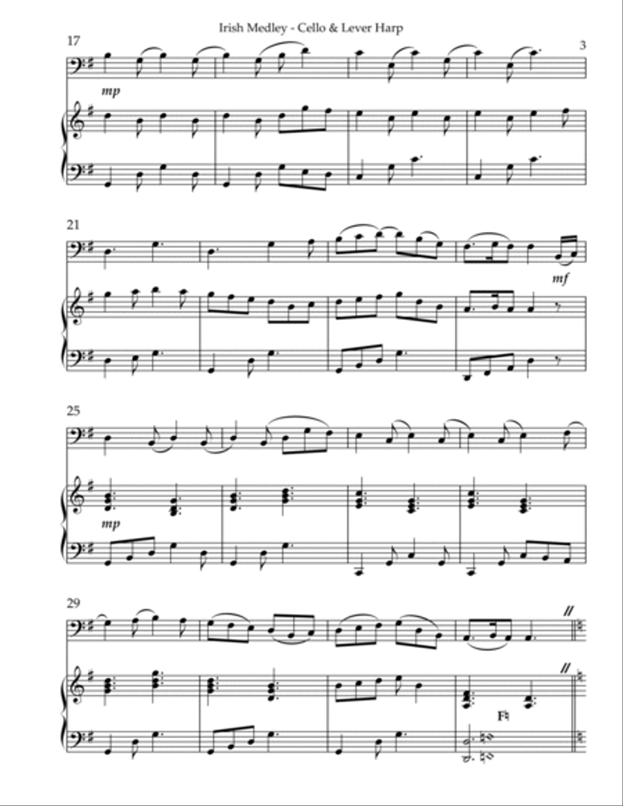 Irish Medley, Duet for Cello & Lever Harp String Duet scores gallery preview page 3