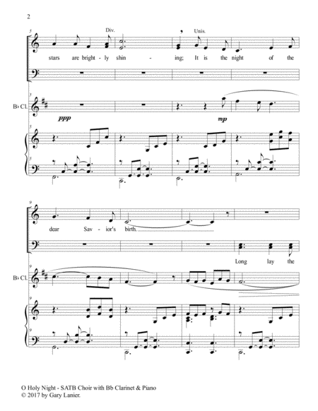 O HOLY NIGHT (SATB Choir with Bb Clarinet & Piano - Score & Parts included) image number null