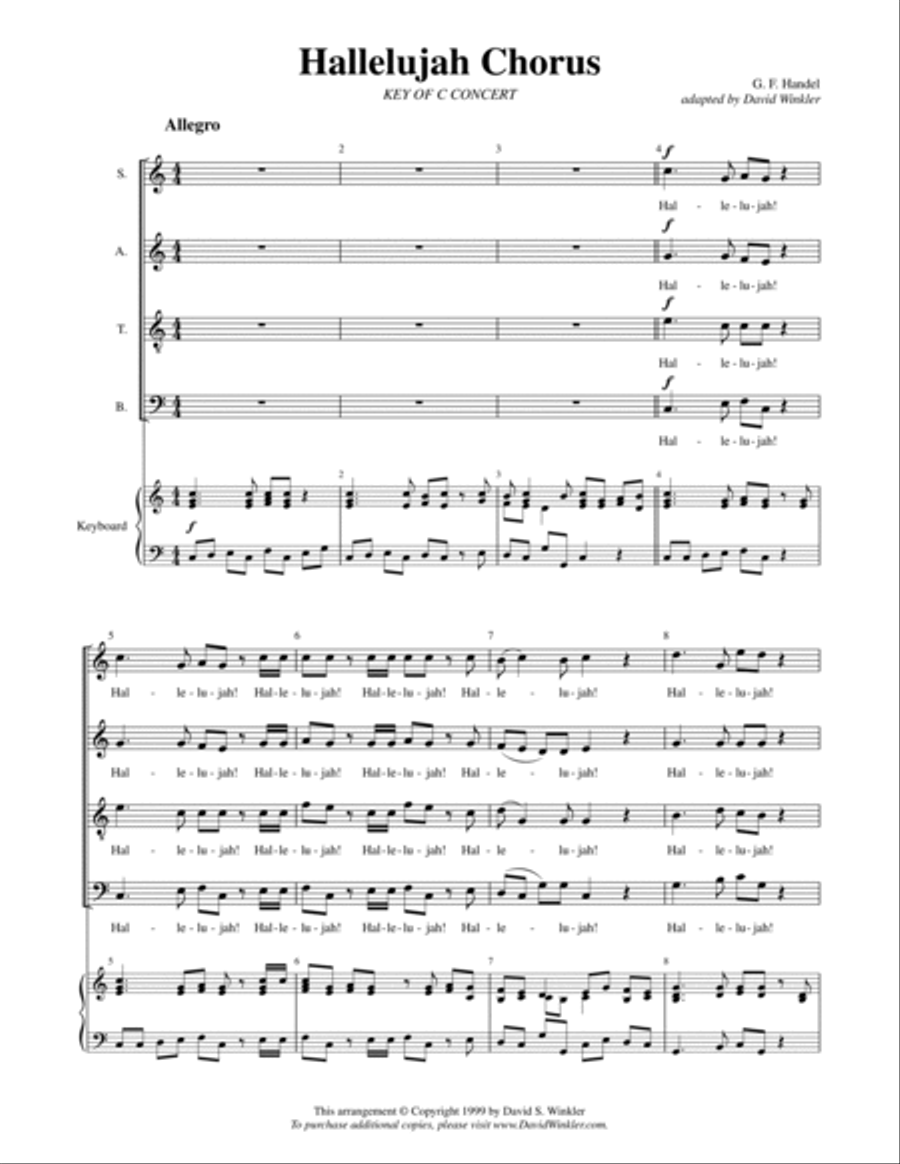 Hallelujah Chorus (SATB, key of C) 4-Part scores gallery preview page 2