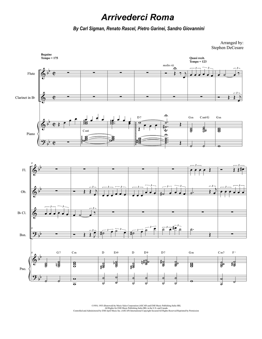 Arrivederci Roma (goodbye To Rome) Woodwind Quartet scores gallery preview page 1
