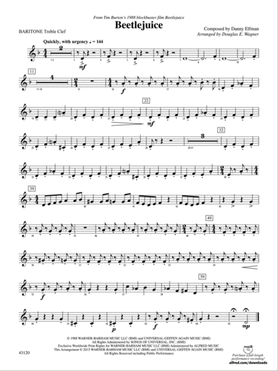 Beetlejuice: Baritone T.C. Concert Band scores gallery preview page 1