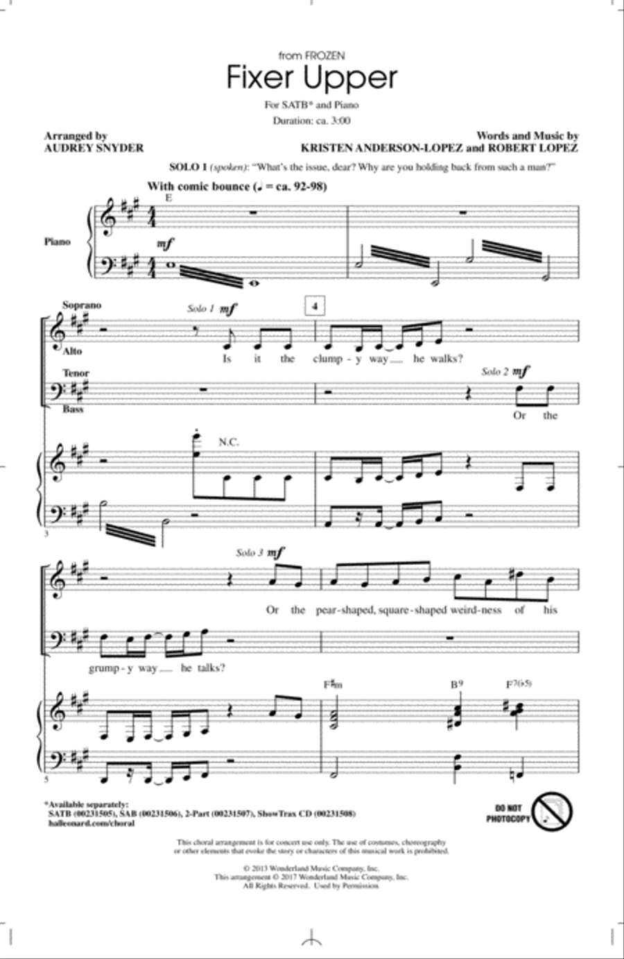 Fixer Upper (from Disney's Frozen) (arr. Audrey Snyder) 4-Part scores gallery preview page 1