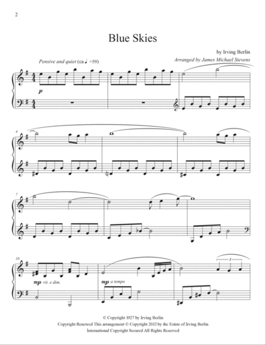 Blue Skies Piano Solo scores gallery preview page 2