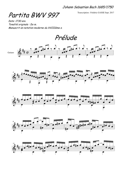 Suite BWV 997 for guitar of Johann Sebastian Bach