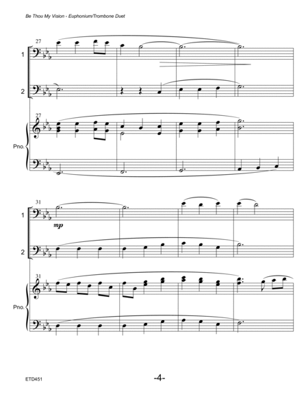 BE THOU MY VISION - TROMBONE/EUPHONIUM DUET with Piano Accompaniment image number null