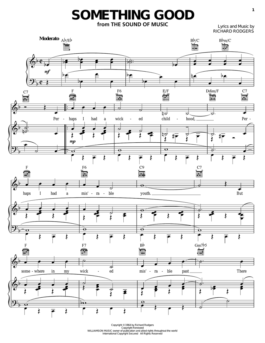 Something Good (from The Sound of Music) Piano, Vocal, Guitar scores gallery preview page 1