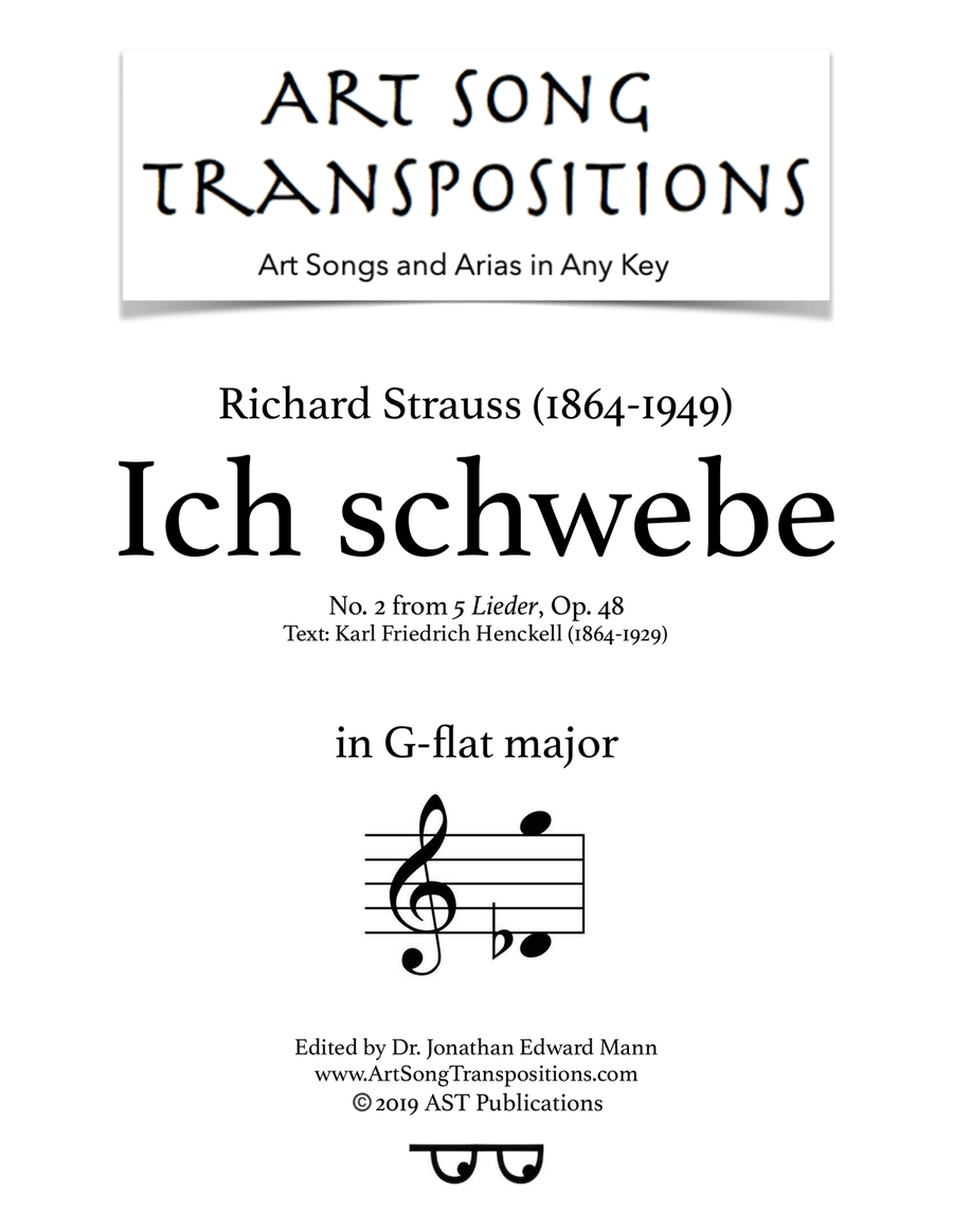 STRAUSS: Ich schwebe, Op. 48 no. 2 (transposed to G-flat major) Voice scores gallery preview page 1