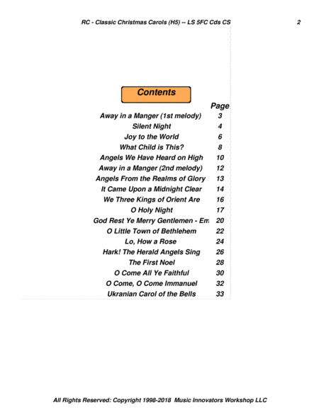 RC-H5 - Classic Christmas Carols - Series 5FC - (Key Map Tablature)