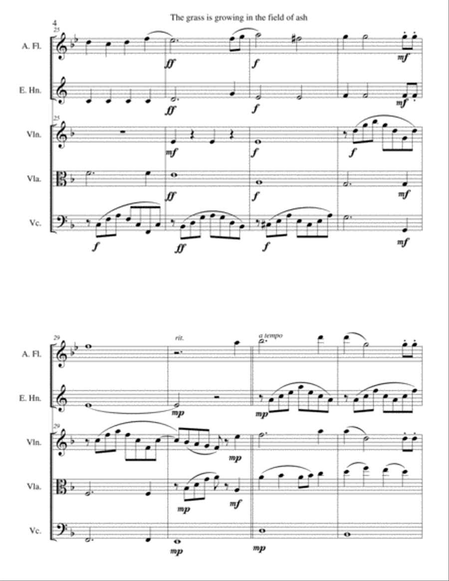 The Grass is growing in the field of ash - for alto flute, cor anglais and string trio English Horn scores gallery preview page 4