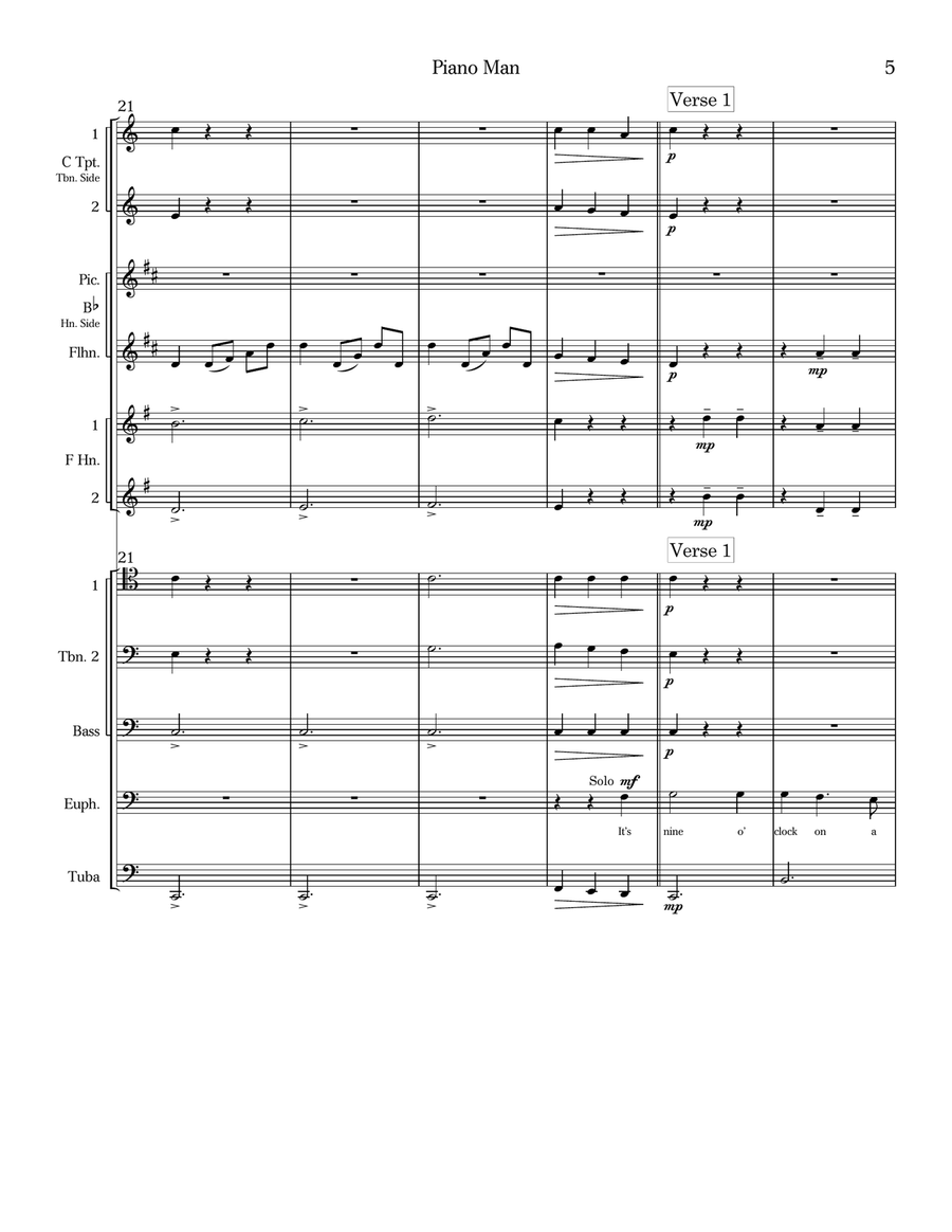Piano Man Brass Ensemble scores gallery preview page 5