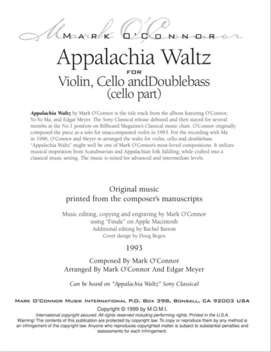 Appalachia Waltz (cello part - vln, cel, bs) String Trio scores gallery preview page 3