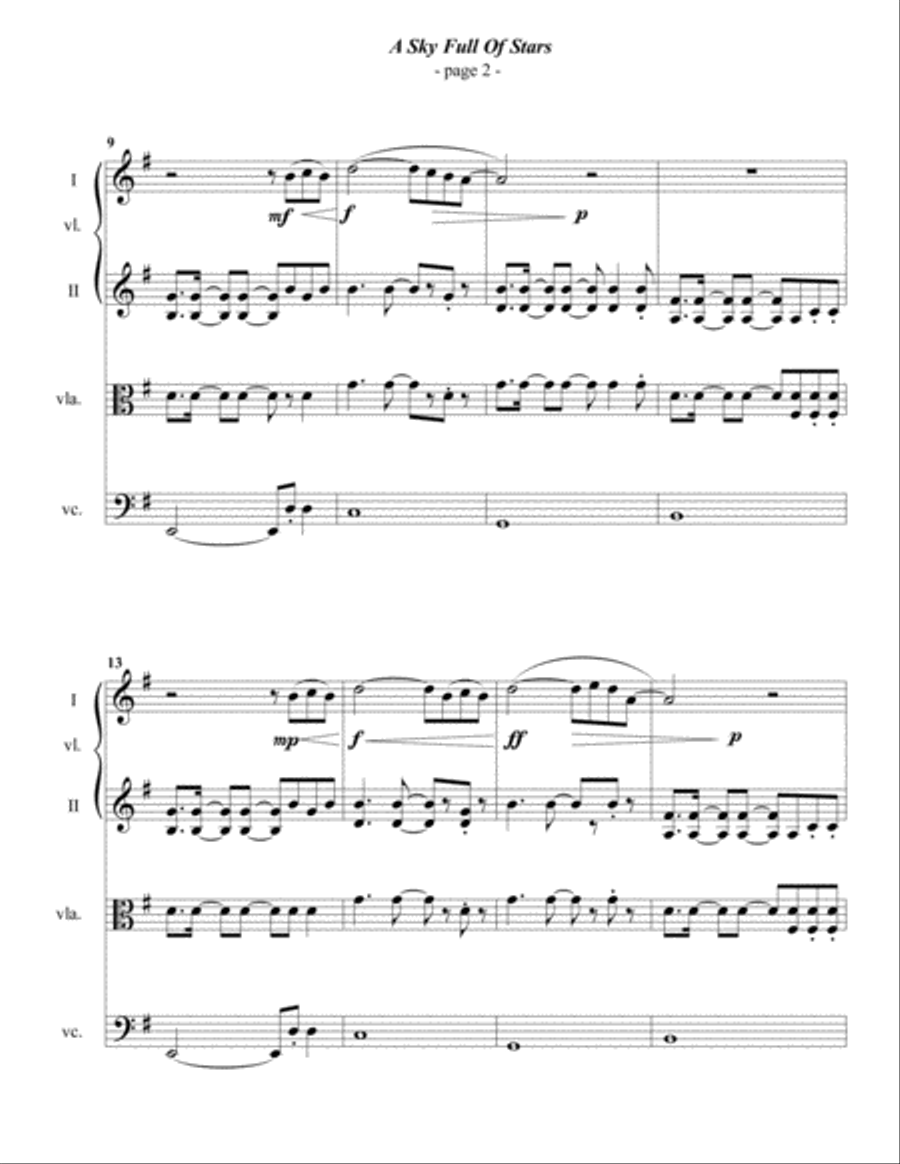 A Sky Full Of Stars String Quartet scores gallery preview page 2