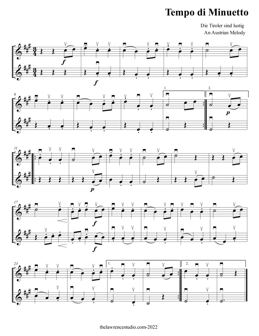 Tempo di Minuetto String Duet scores gallery preview page 1