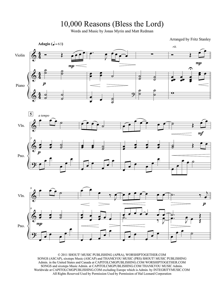 10,000 Reasons (Bless The Lord) Violin Solo scores gallery preview page 2