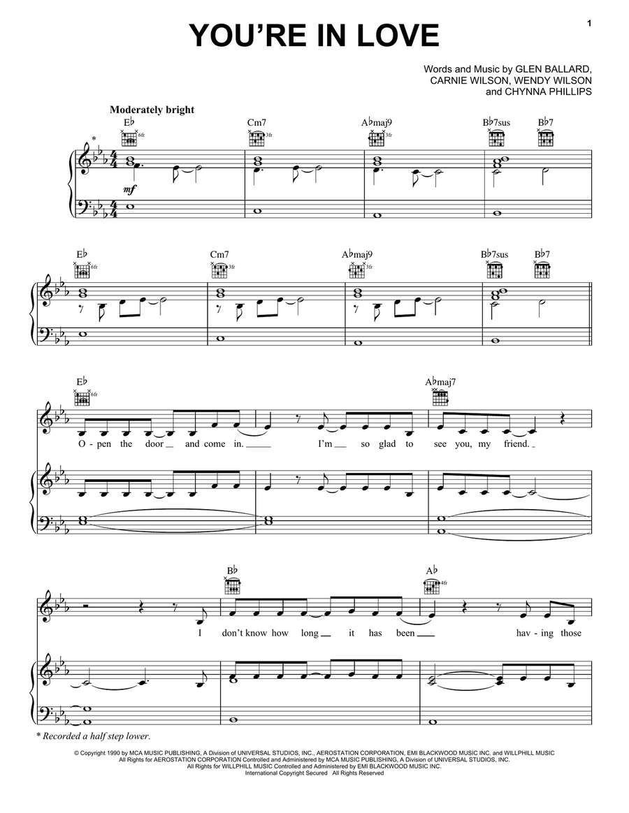 You're In Love Piano, Vocal, Guitar scores gallery preview page 1