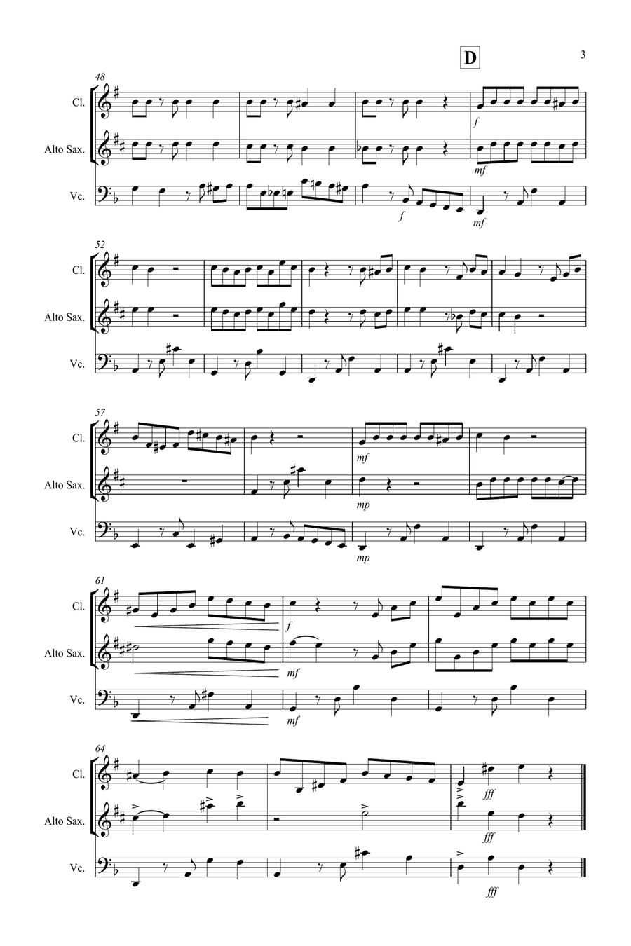 Tango a Trios for Clarinet, Alto Saxophone and Cello Trio Small Ensemble scores gallery preview page 3