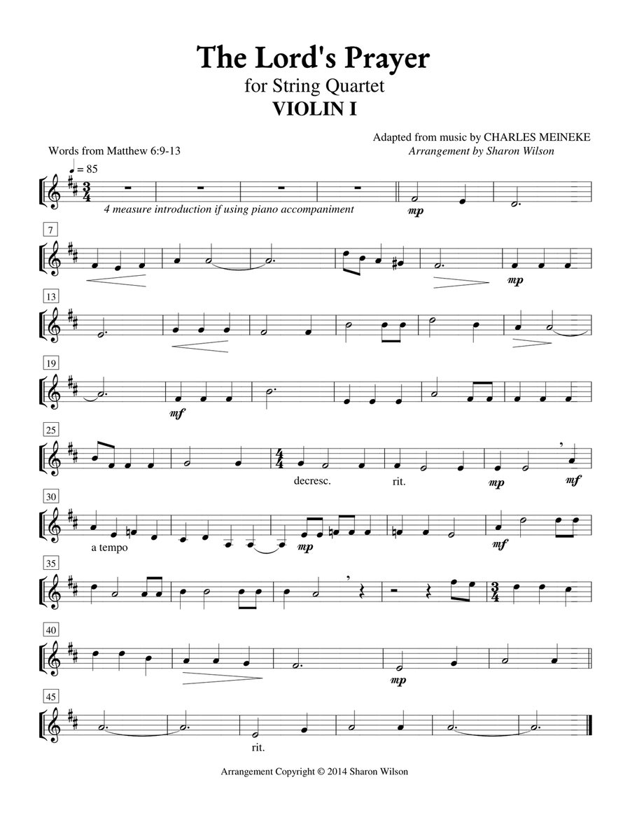 The Lord's Prayer (for string quartet with optional piano accompaniment) Small Ensemble scores gallery preview page 2