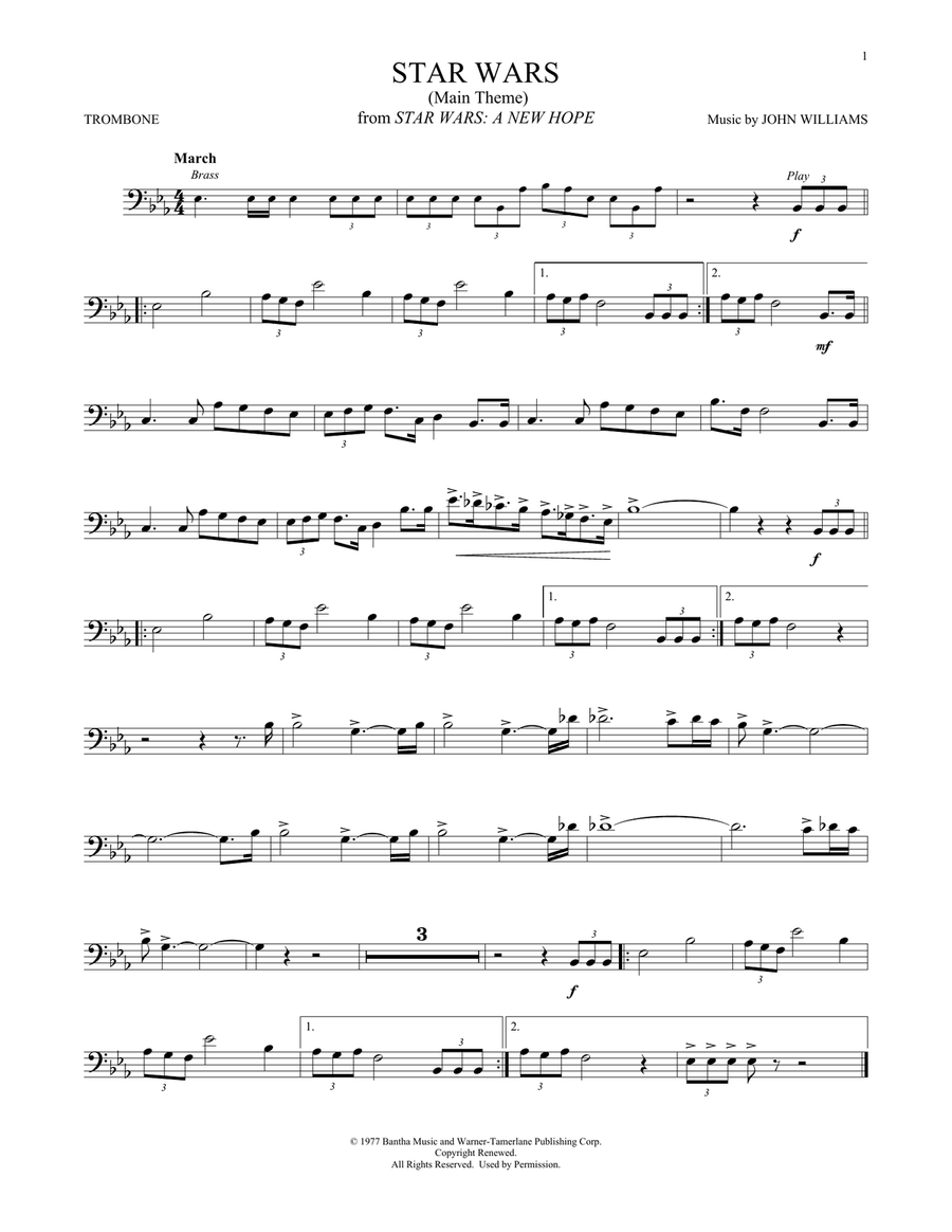 Star Wars (Main Theme) by John Williams - Trombone Solo - Digital Sheet