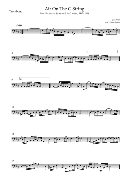 Air On The G String (J.S. Bach) for Trombone Solo and Piano Accompaniment image number null