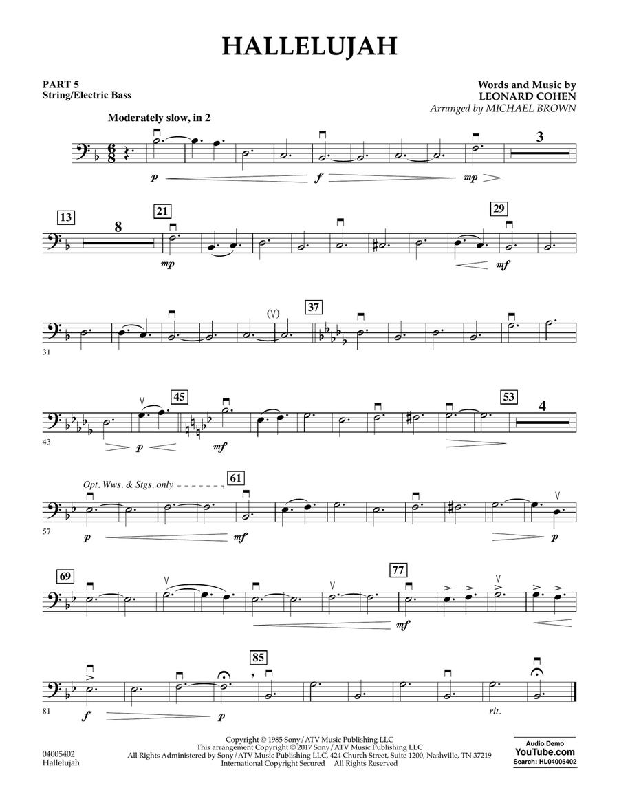 Hallelujah - Pt.5 - String/Electric Bass Concert Band scores gallery preview page 1