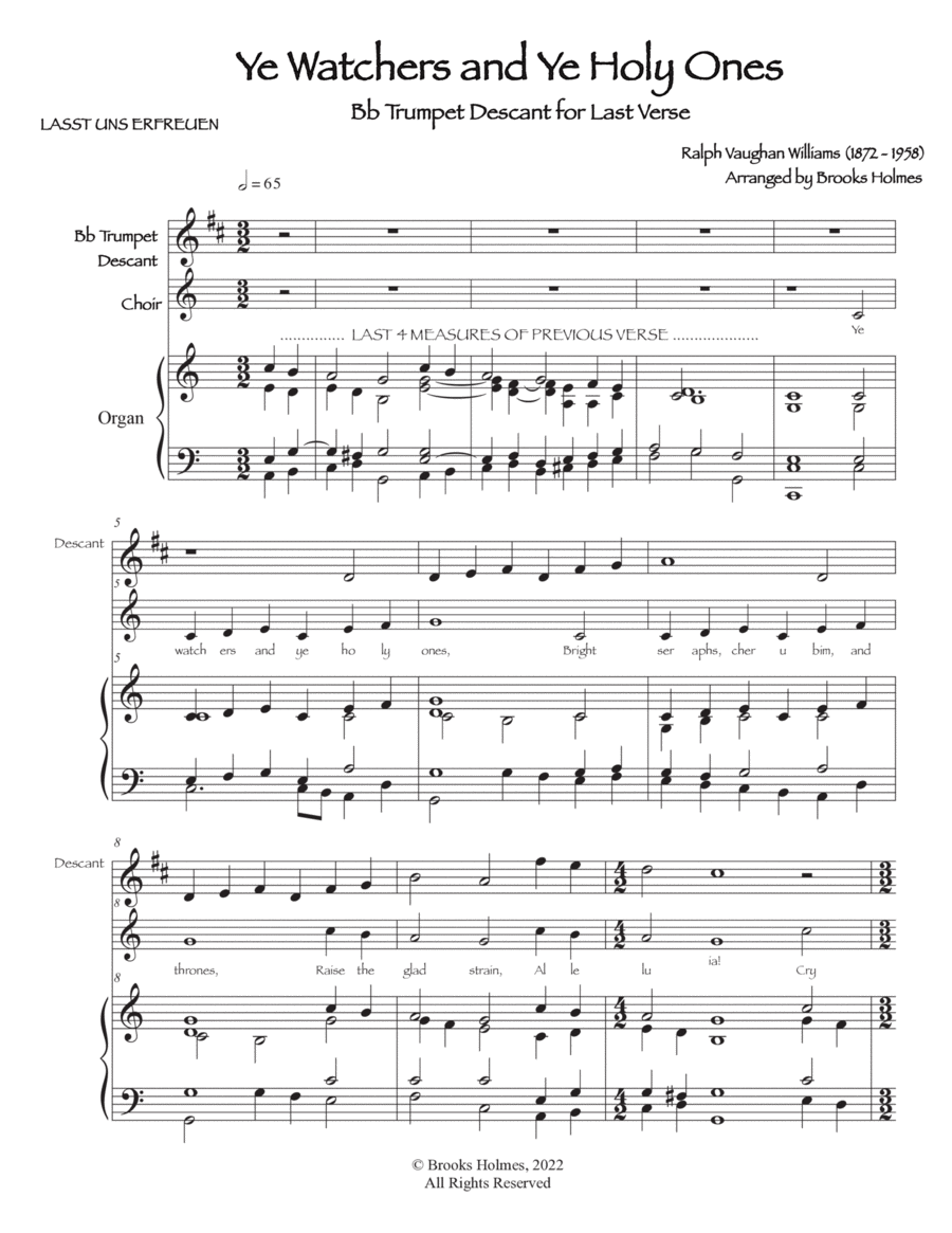 Ye Watchers and Ye Holy Ones (Lasst uns erfreuen) Trumpet Descant with Organ for Last Verse C Trumpet scores gallery preview page 1