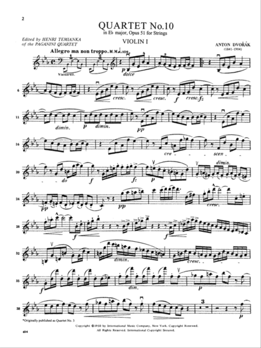Quartet No. 10 In E Flat Major, Opus 51 String Quartet scores gallery preview page 2
