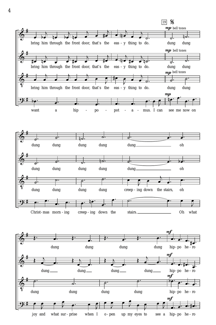 I Want A Hippopotamus For Christmas (Hippo The Hero) 4-Part scores gallery preview page 3
