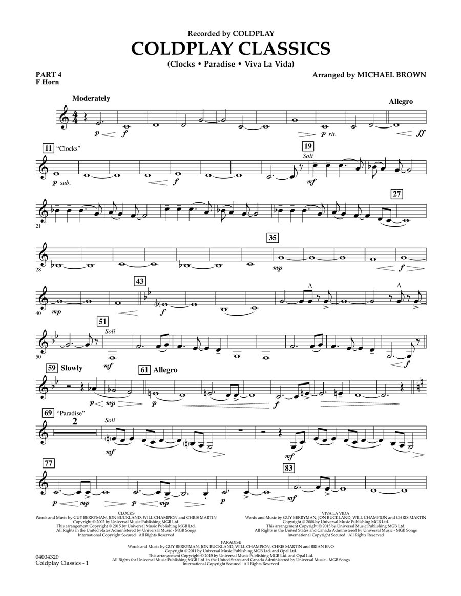 Coldplay Classics - Pt.4 - F Horn