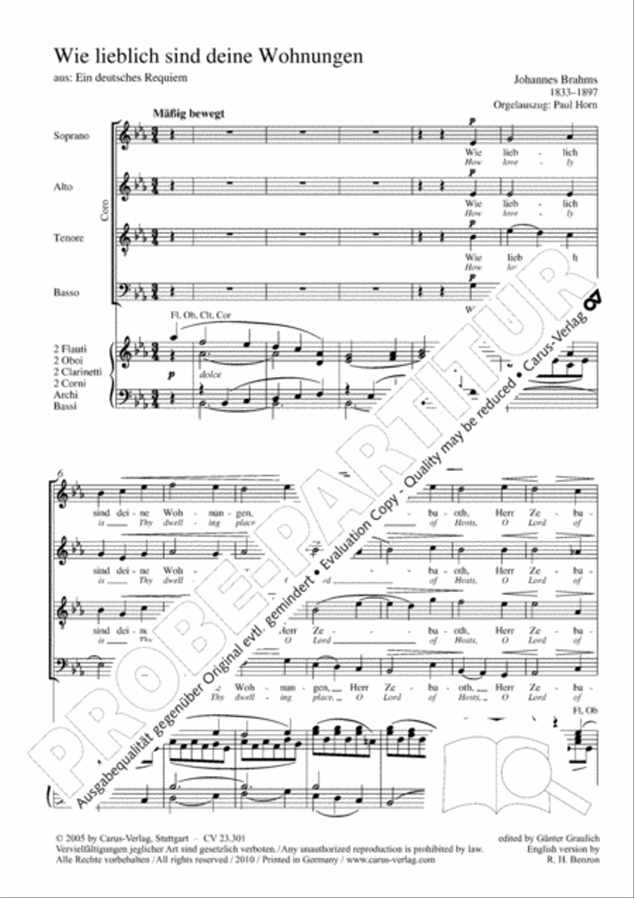 How beautiful is thy dwelling place (Wie lieblich sind deine Wohnungen) 4-Part scores gallery preview page 3