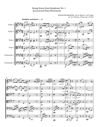 Brahms: Symphony No. 1 op. 68 2nd and 3rd movements arr. for string sextet (score and parts)