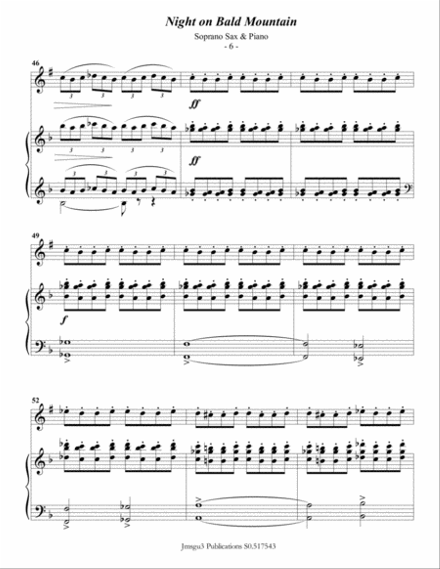 Mussorgsky: Night on Bald Mountain for Soprano Sax & Piano Woodwind Duet scores gallery preview page 6
