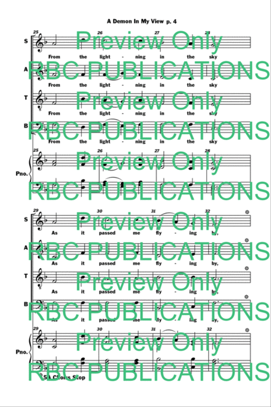 A Demon In My View (SATB) 4-Part scores gallery preview page 6