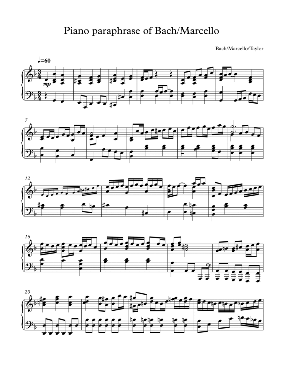 Piano Paraphrase:Bach/Marcello (oboe concerto, slow movement) Piano Solo scores gallery preview page 1