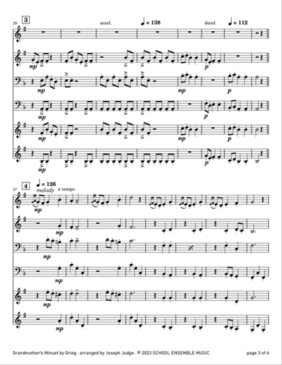 Grandmother's Minuet by Grieg for Brass Quartet in Schools Brass Quartet scores gallery preview page 3
