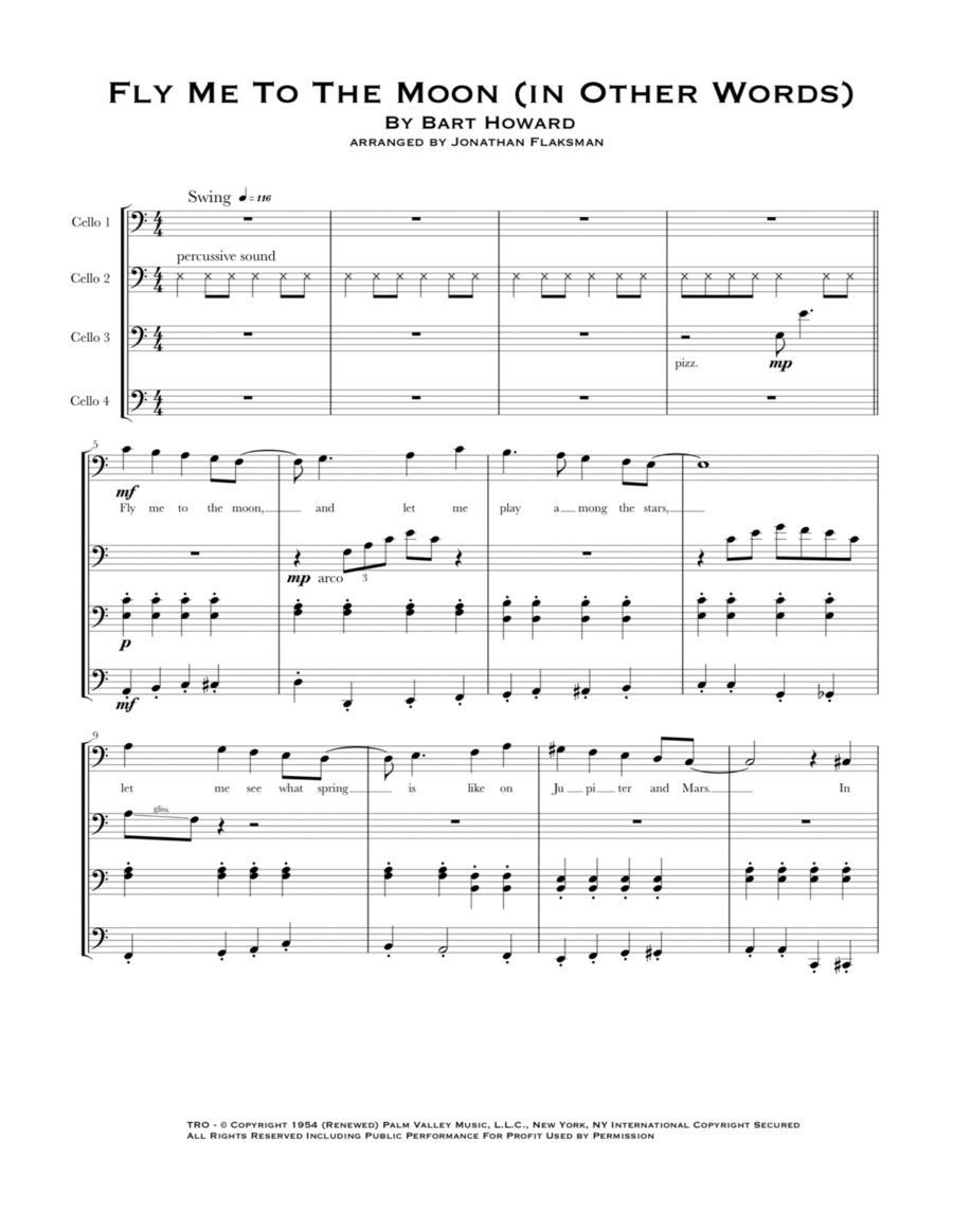 Fly Me To The Moon (in Other Words) Cello scores gallery preview page 1