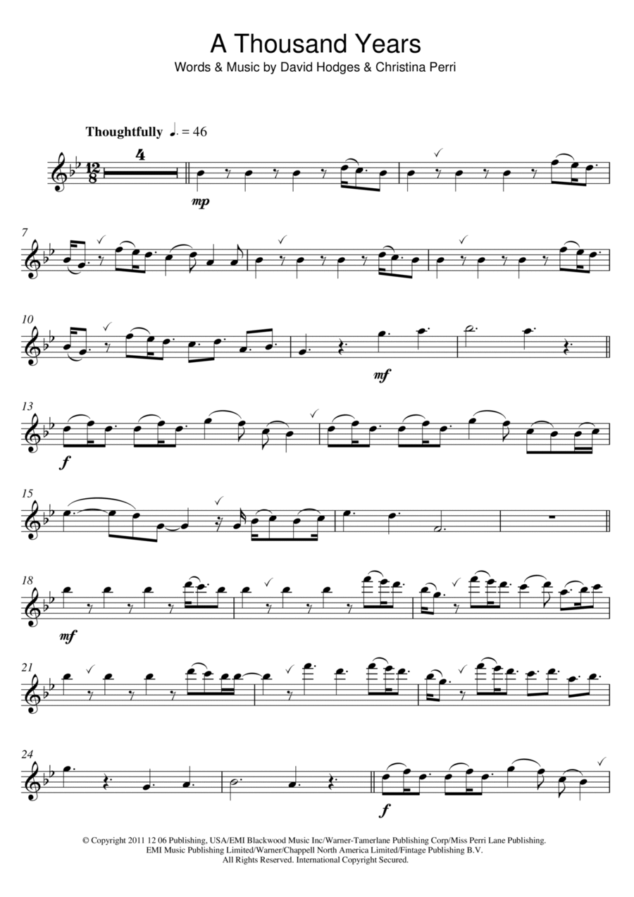 A Thousand Years Flute Solo scores gallery preview page 1