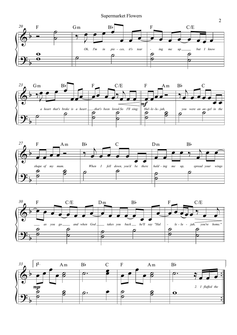 Supermarket Flowers Piano, Vocal scores gallery preview page 2