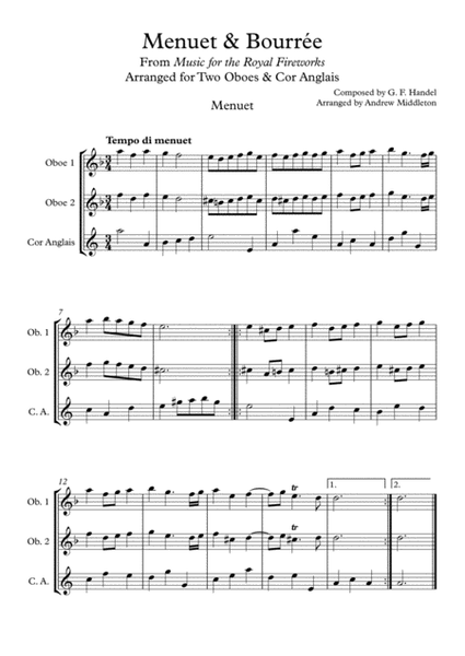 Menuet & Bourre arranged for Two Oboes and Cor Anglais image number null