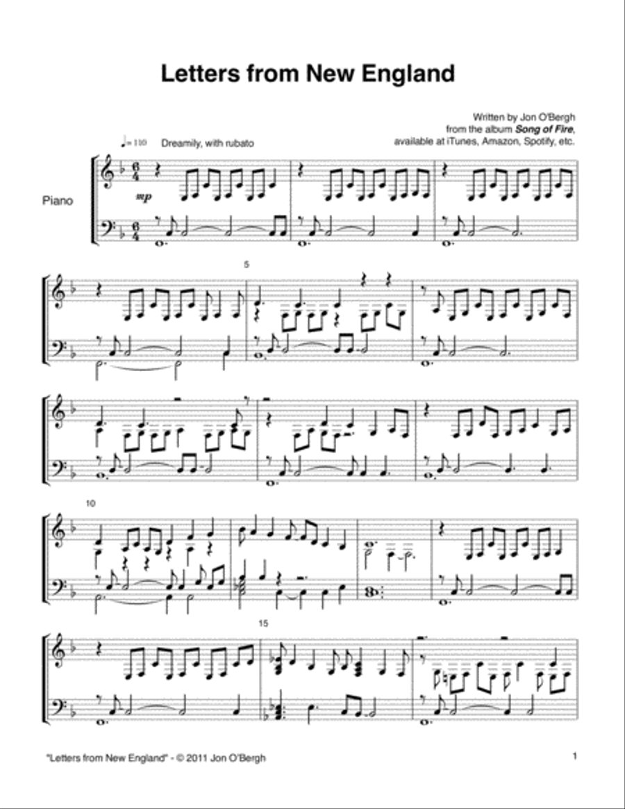 Letters from New England Piano Solo scores gallery preview page 2