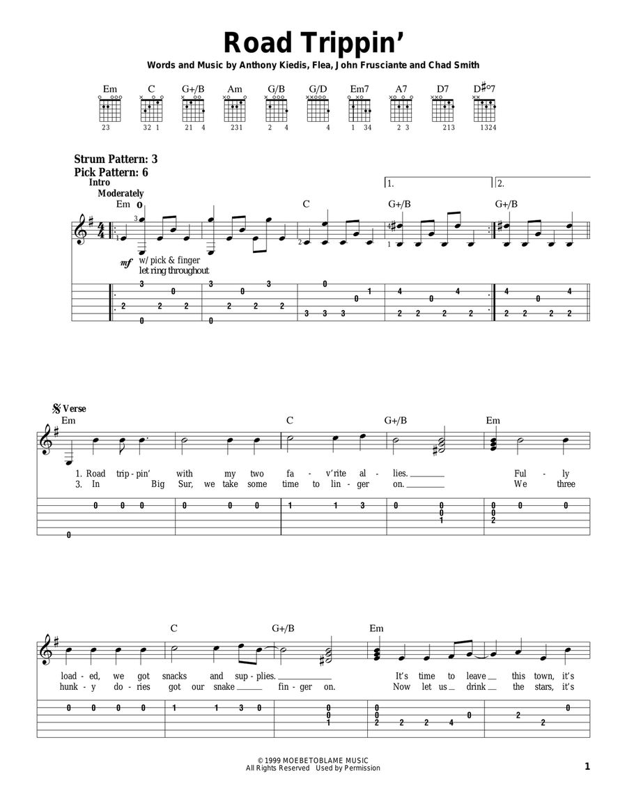 Road Trippin' Road Trippin' Guitar Tablature scores gallery preview page 1