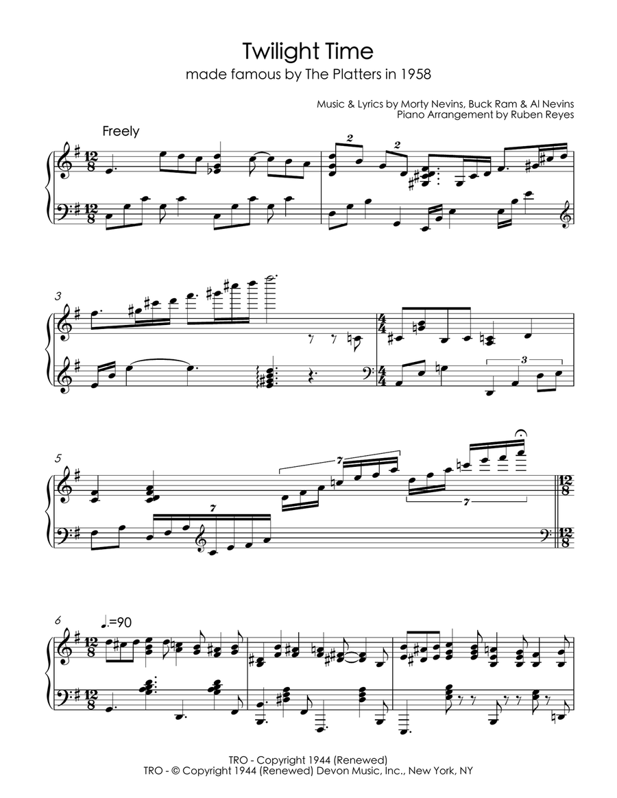 Twilight Time Piano Solo scores gallery preview page 2