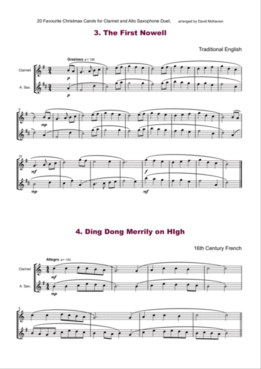 20 Favourite Christmas Carols for Clarinet and Alto Saxophone Duet Woodwind Duet scores gallery preview page 4