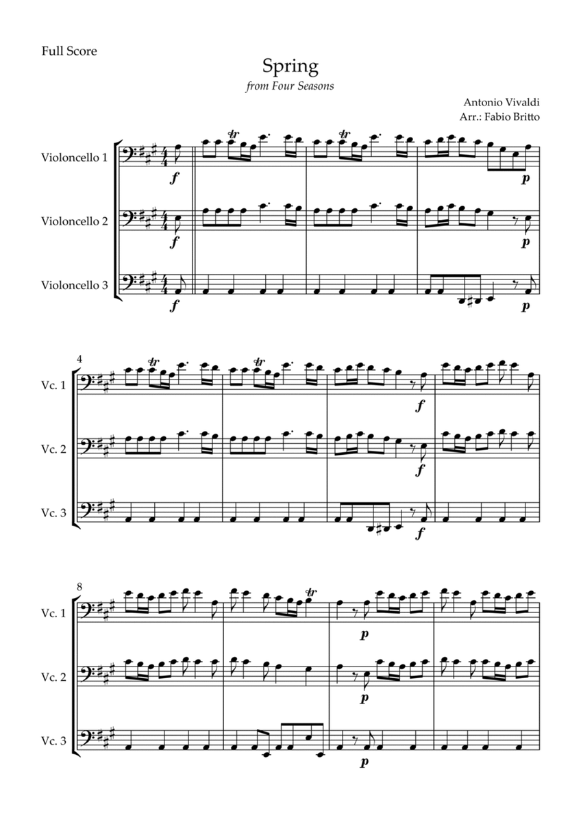 Spring (from Four Seasons of Antonio Vivaldi) for Cello Trio image number null