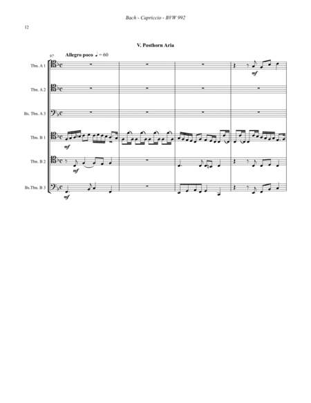 Capriccio BWV 992 "On the Departure of a Beloved Brother" for 6-part Trombone ensemble