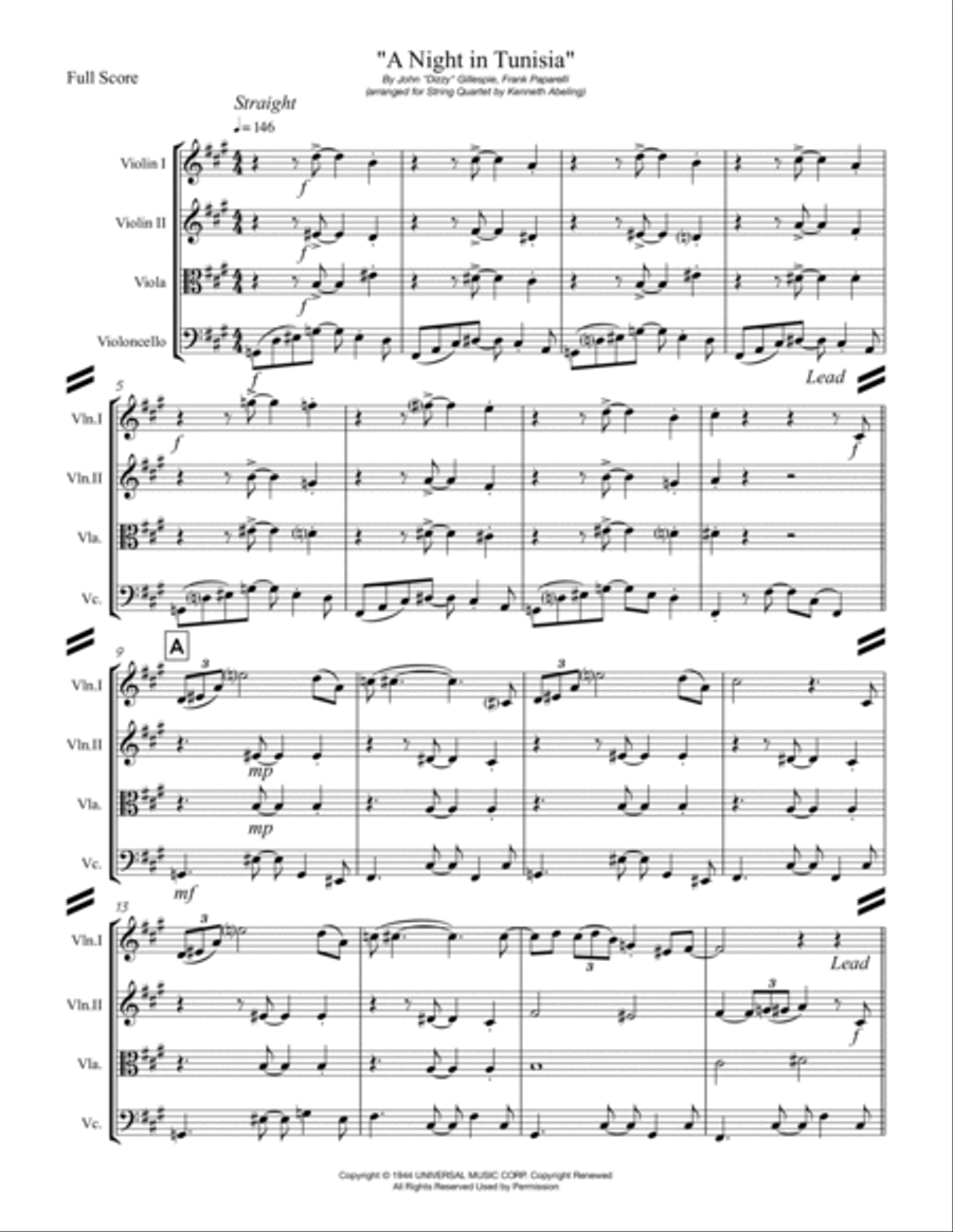 A Night In Tunisia A Night In Tunisia String Quartet scores gallery preview page 2
