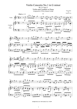Book cover for Vivaldi - Violin Concerto No.1 in G minor RV 317 Op.12 for Violin and Cembalo or Piano