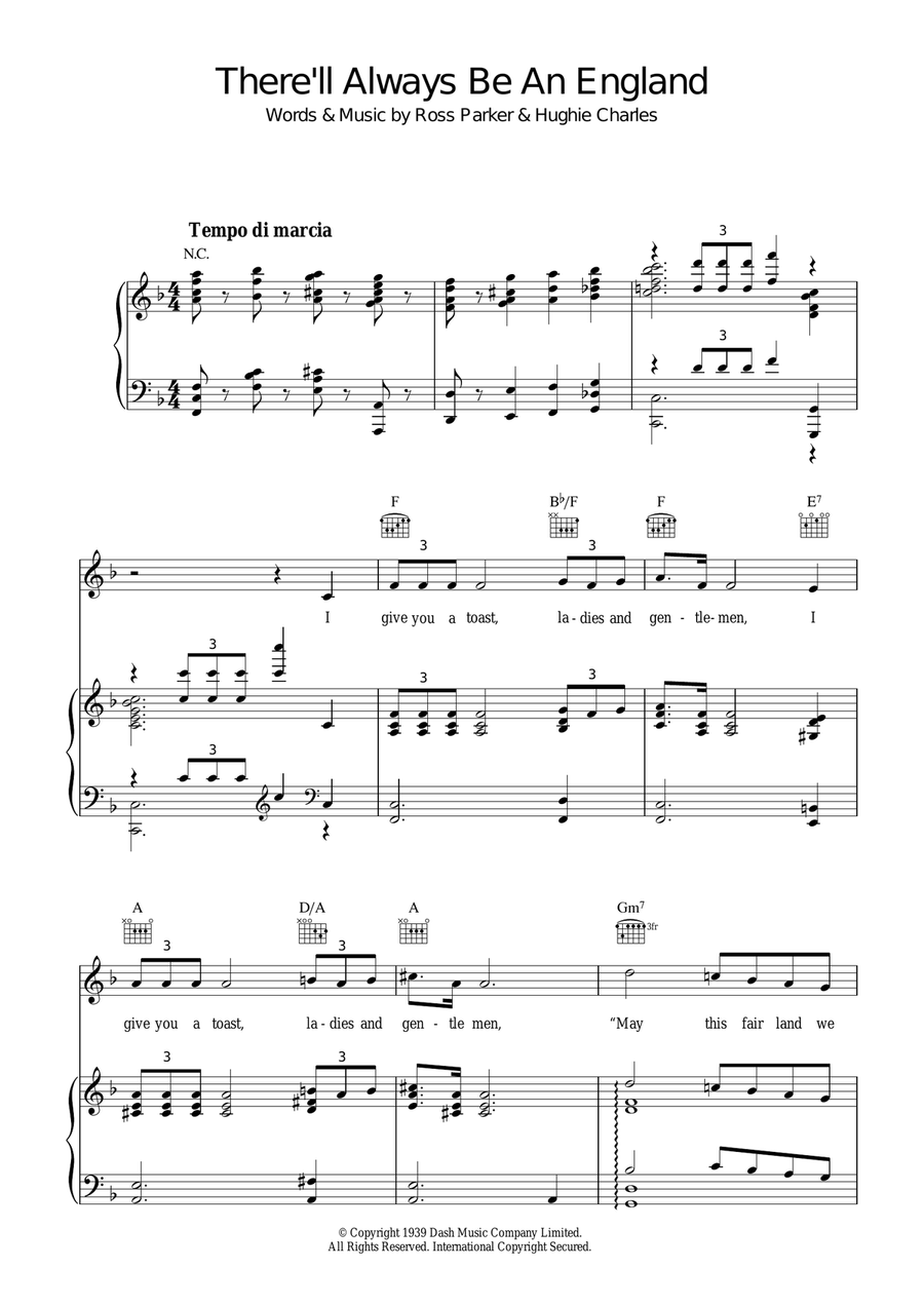 There'll Always Be An England Piano, Vocal, Guitar scores gallery preview page 1