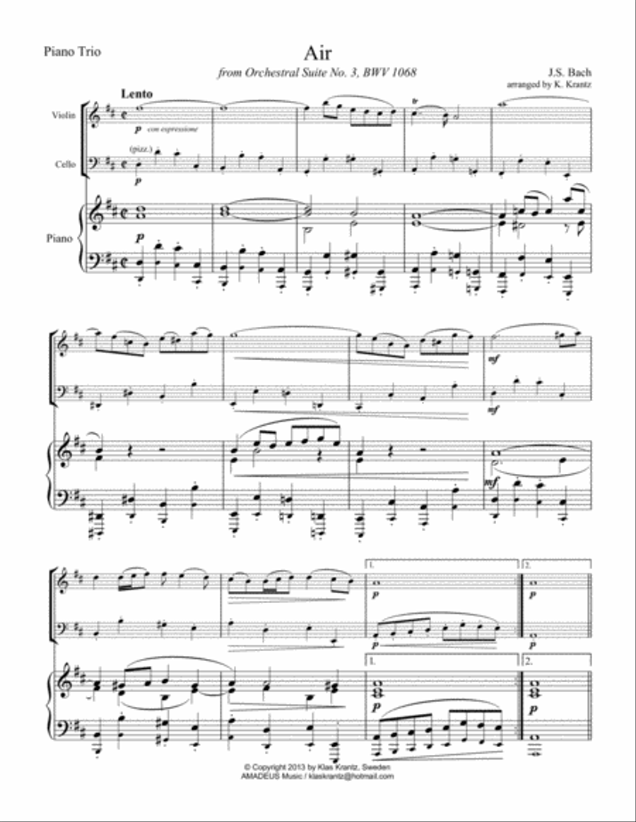Air (on the G string) BWV 1068, for piano trio Piano Trio scores gallery preview page 2